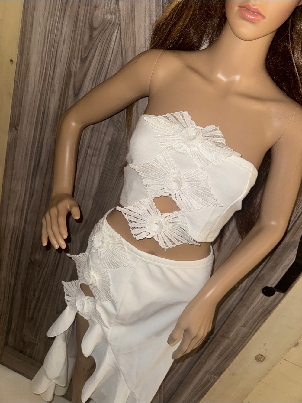 White Floral Appliqué Two-Piece Set